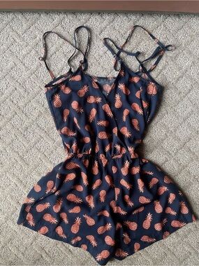 Girls Navy Pineapple Print Romper
